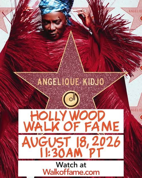 Angelique Kidjo yanditse amateka aba Umunyafurikakazi wa mbere w’umwirabura uhawe inyenyeri kuri Hollywood Walk of Fame